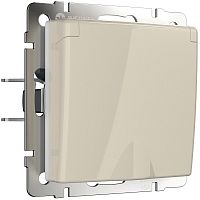 Розетка с заземлением без рамки Werkel 1-м. крышка шторки IP44 слоновая кость глянцевый картинка